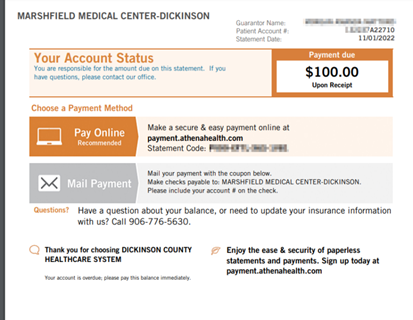 Athena patient billing statement