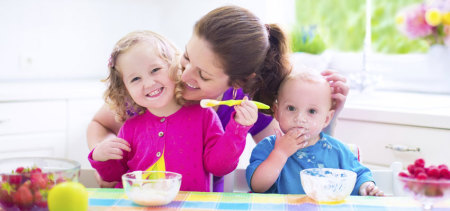 Mom and kids eating a snack