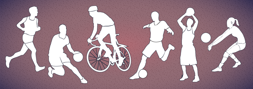 graphic of athletes playing sports on colored background