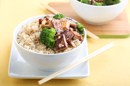Tofu stir fry in a bowl