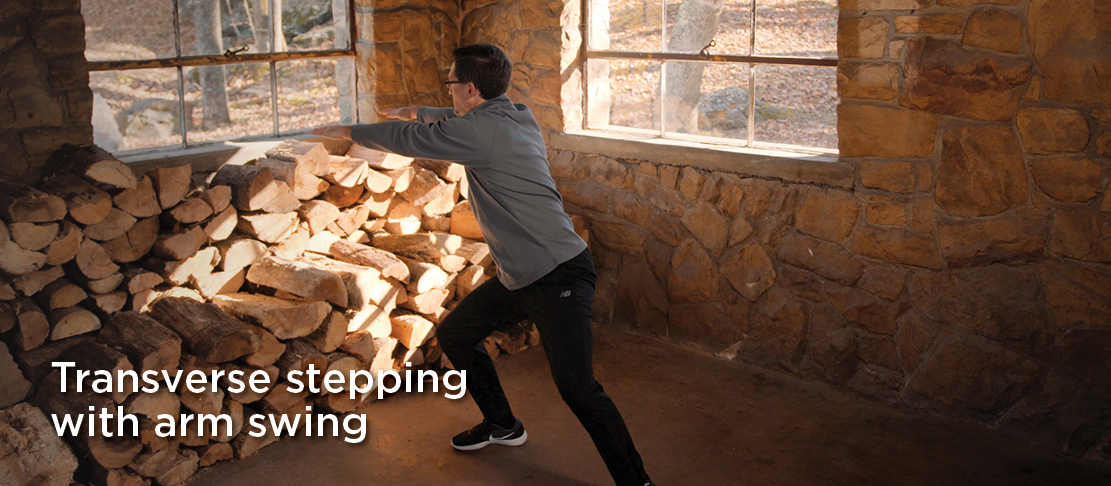 transverse stepping with arm swing warmup before exercise