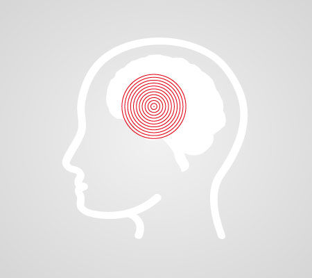 Graphic of target pinpointing over a silhouette of a person's brain to show brain tumors