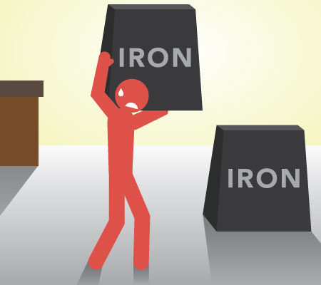 Stick man moving some weights around and getting exhausted, illustration - Hemochromatosis