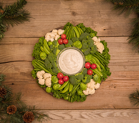 Crudité Vegetable Wreath with Ranch Dip - Holiday recipe