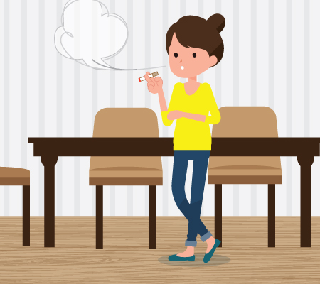 Teenage girl smoking in the house, illustration - Effects of pre-teen and adolescent smoking