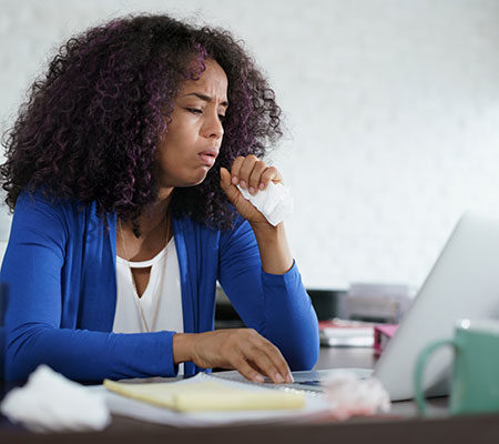 woman coughing / COPD - cough that won't go away