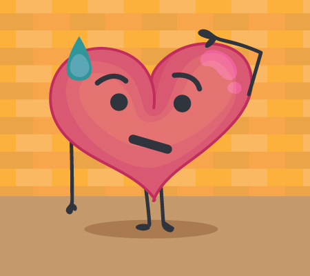 cartoon heart looking confused / angioplasty and stenting