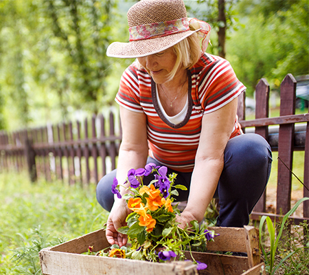 A woman works in her garden.