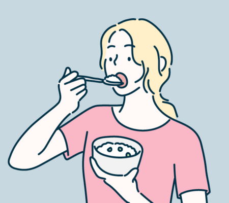 Illustration of woman eating to cure hangry symptoms