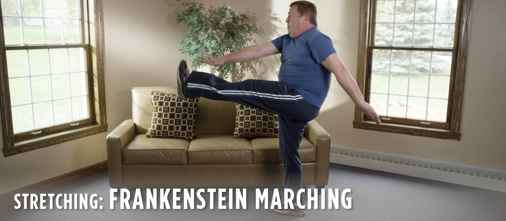 man doing frankenstein marching during hunting workout